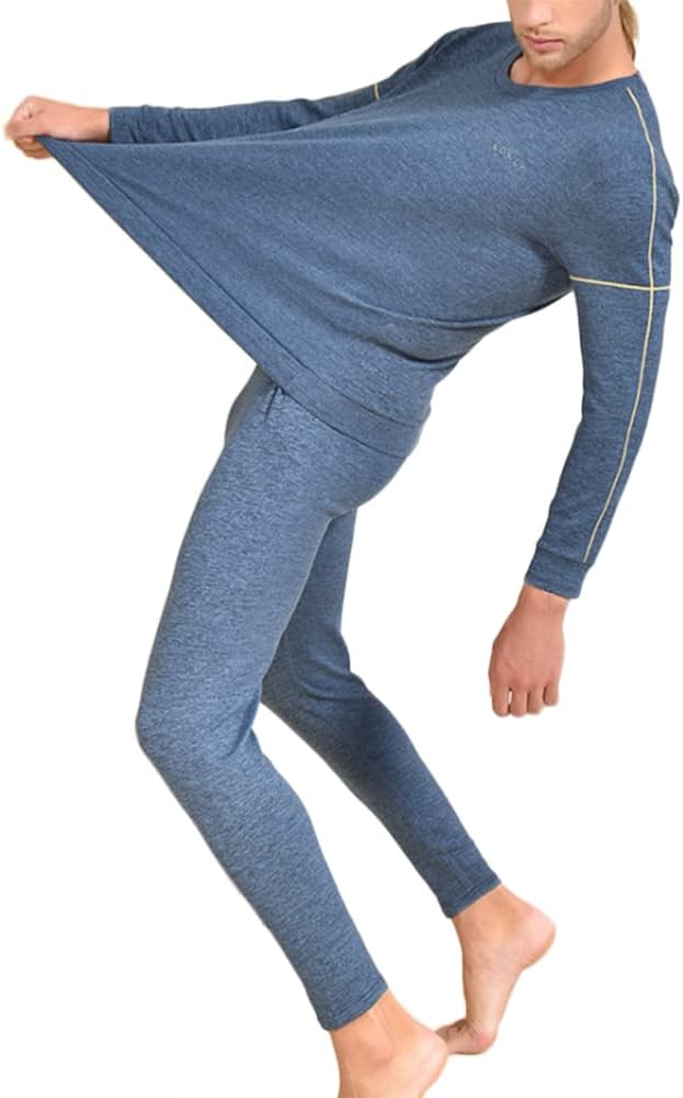 HSQSMWJ Soft Fleece Lined Mens Thermal Underwear Set Winter Warm Base Layer Top & Bottom