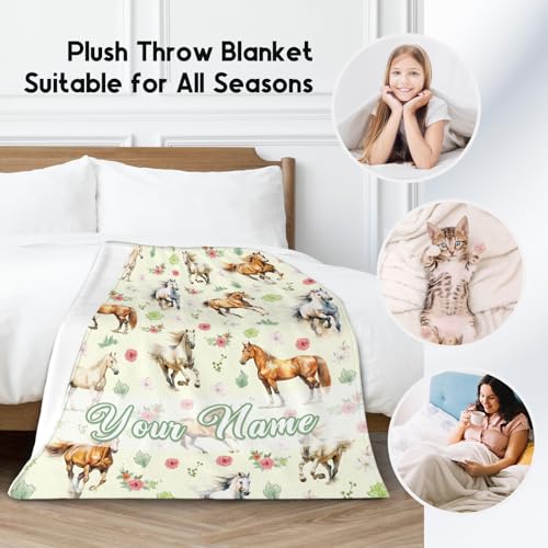 Custom Horse Blanket, Cute Soft Throw Gifts for Grils Boys, Cozy Flannel Throw Blankets for Bed Travel, 50"x60"