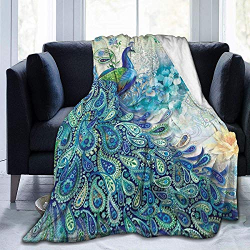 Peacock & Vintage Botanical Flannel Fleece Throw - Ultra Soft, Cozy, Warm & Lightweight...