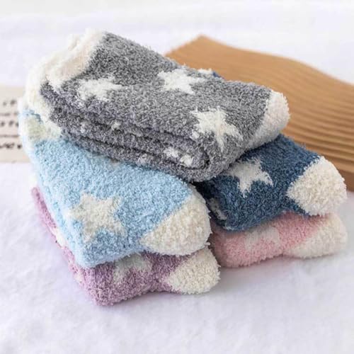 3 Pairs Star Pattern Fluffy Socks Fuzzy Winter Socks Cosy Socks Comfy Socks Soft Warm Bed Socks Thermal Slipper Socks Grey Blue Navy4