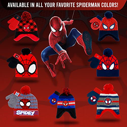 Image of Marvel Spider-Man Boys Winter Hat and Mitten Set, Beanie Hat and Gloves