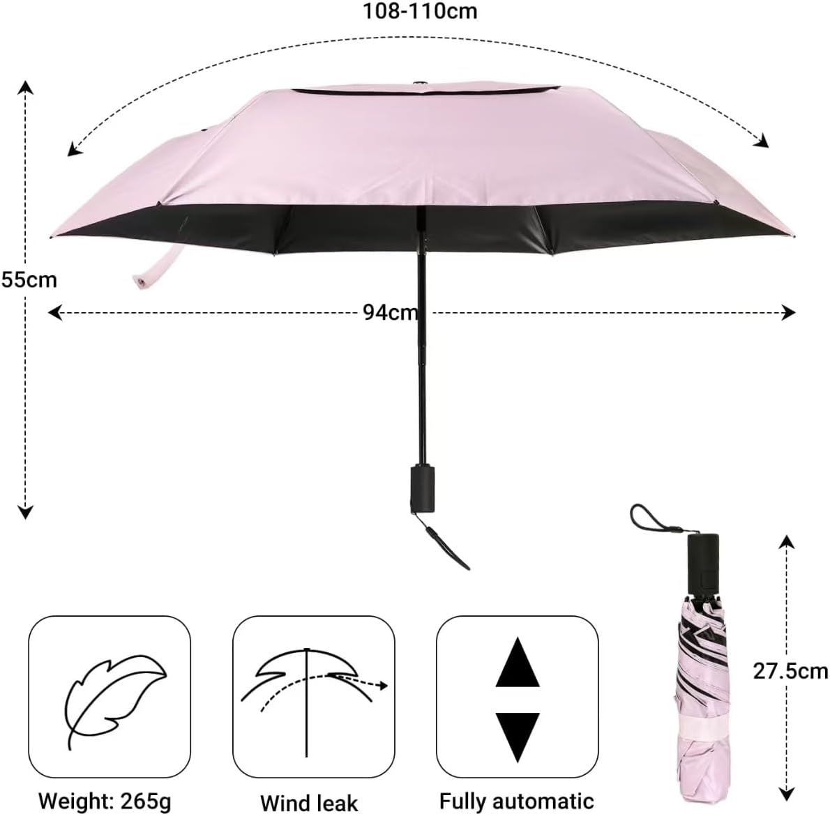 Outdoor Sun Automatic Folding Safe Shaft Umbrella - Repel Double Layered Windproof Travel Compact Umbrella for Rain - Image 9