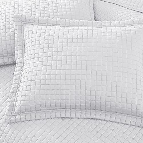 EXQ Home Quilt Set Twin Size White 2 Piece,Lightweight Soft Coverlet Modern Style Plaid Pattern Bedspread Set for All Season(1 Quilt,1 Pillow Shams)