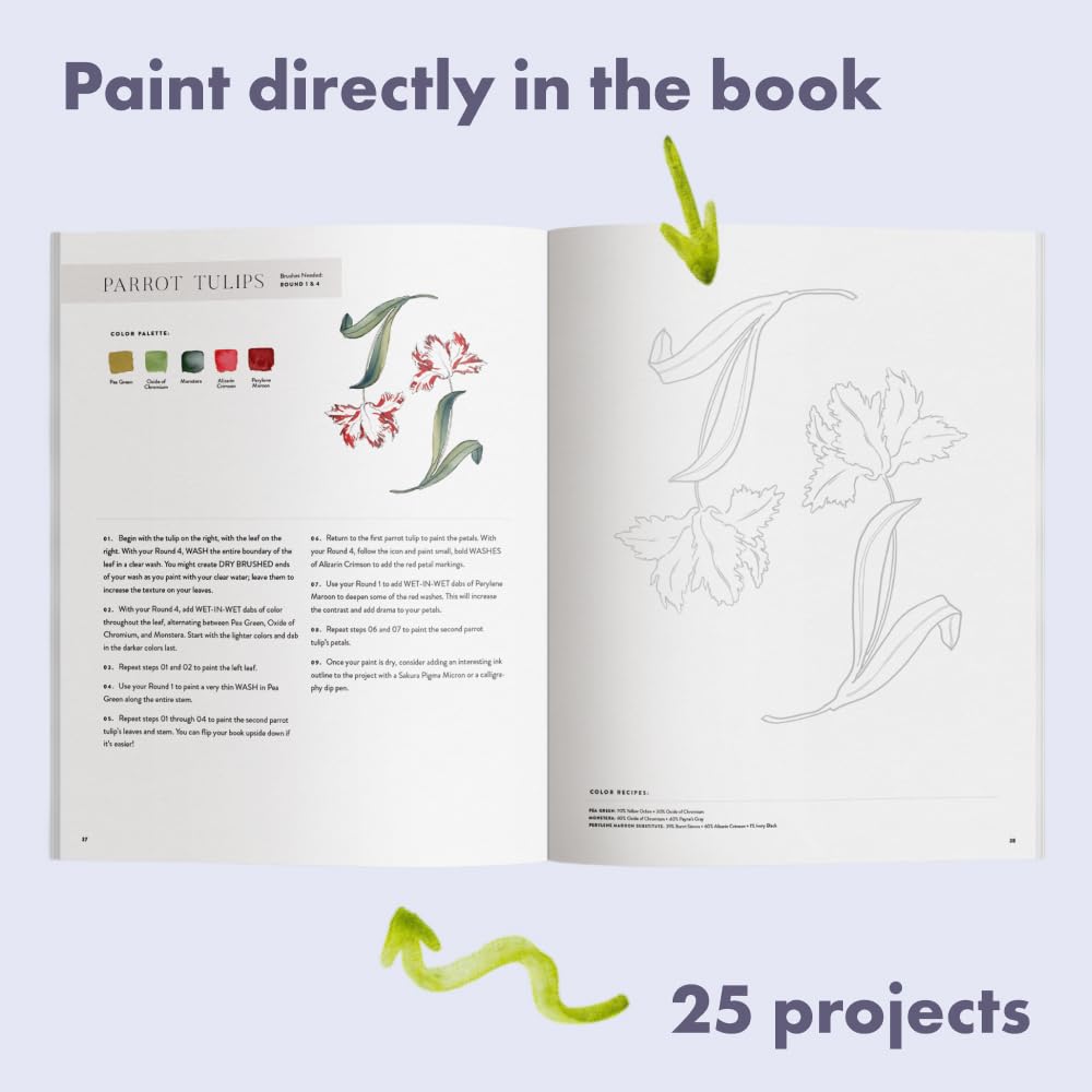 Watercolor Workbook: Café in Bloom: 25 Beginner-Friendly Projects on Premium Watercolor Paper: 3
