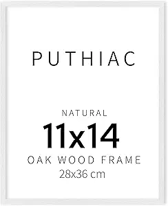 puthiac 11x14 White Oak Wood Picture Frame - Minimalist 11x14 Poster Frame, 11"x14" Frame Wood, Natural Solid Wooden Picture Frames for Wall Art Photo and Prints (1 Pack, White)