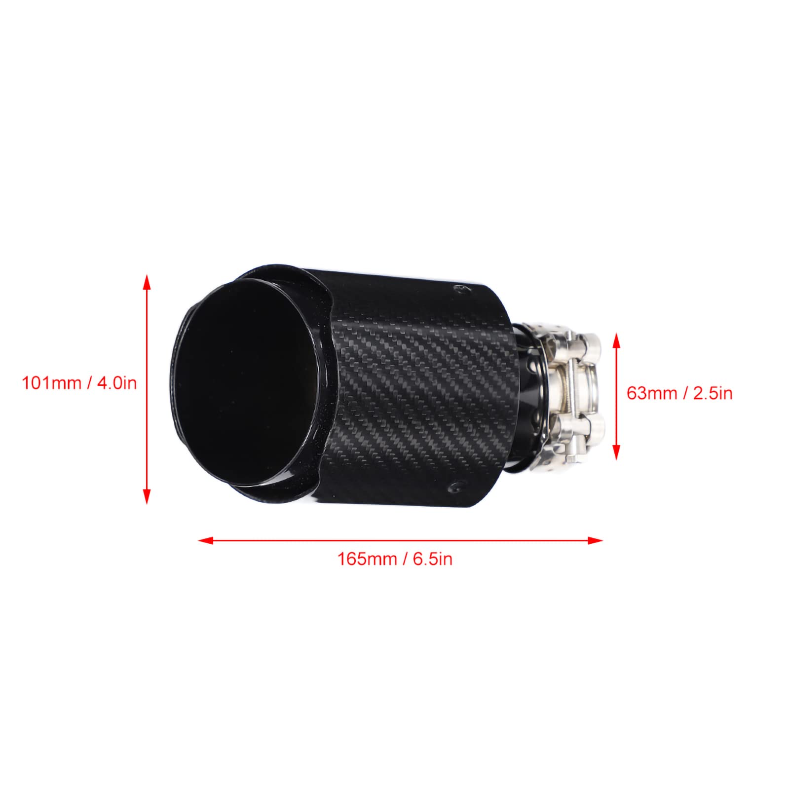 Punta de escape universal de acero inoxidable, 63-101mm Punta de escape universal de acero inoxidable, fibra de carbono brillante Coche Tubo de escape recto Punta trasera Cola Garganta