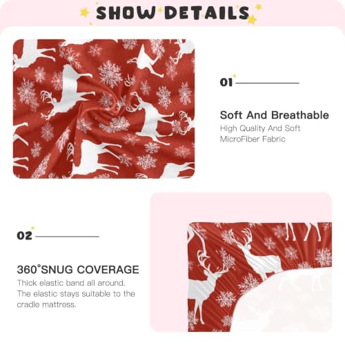 Image of Crib Sheet Breathable Soft Crib Mattress Sheet for Baby Toddler Boys Girls Fitted Crib Sheet Fit Standard Crib Mattress 52 x 28 Inch Red Christmas Snow Deer