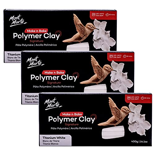 Mont Marte Make n Bake Polymer Clay Signature Titanium White 3 Pack, 400g (14.1oz) Block, Bake in Oven, Soft and Smooth, Sculpting, Craft, DIY DÃ©cor, Jewelry