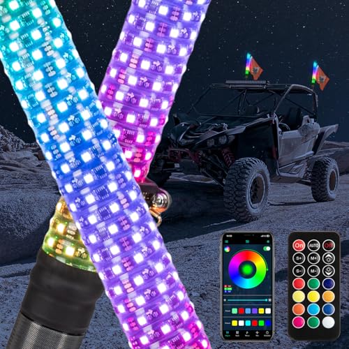Image of KEMIMOTO 2pc 1ft Fat Whip Lights for Side by Side | Turning Signal Function Compatible with Polaris RZR Can-Am Maverick X3, LED Whip Lights for UTV ATV Buggy Boat Offroad