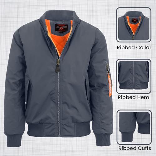 Galaxy by Harvic Men's Heavyweight MA-1 Bomber Flight Jacket - Classic Orange Lining, Water-Resistant, Ribbed Collar & Cuffs3
