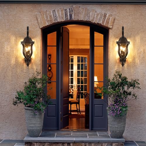 Image of Black Exterior Wall Sconces, 28 inch H Large Outdoor Wall Light Fixtures