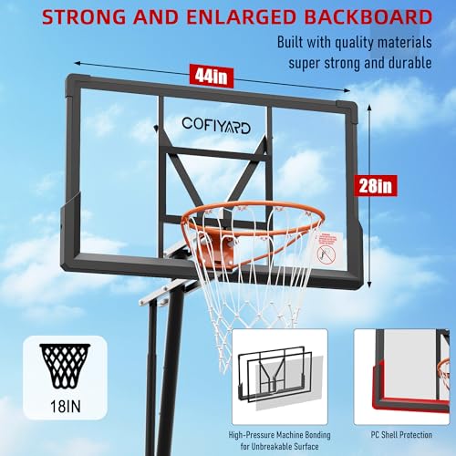 Image of Cofiyard Basketball Hoop Outdoor with 44Inch Shatterproof Backboard,10FT Height Portable Basketball Hoop with Sandbag, Adjustable Basketball Goal with Wheels