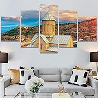 SIGNWIN 5 Panel Canvas Wall Art Modern Art Architecture & Maps Building Contemporary Expressive Multicolor Photography for Home Decorations Ready to Hang - 60