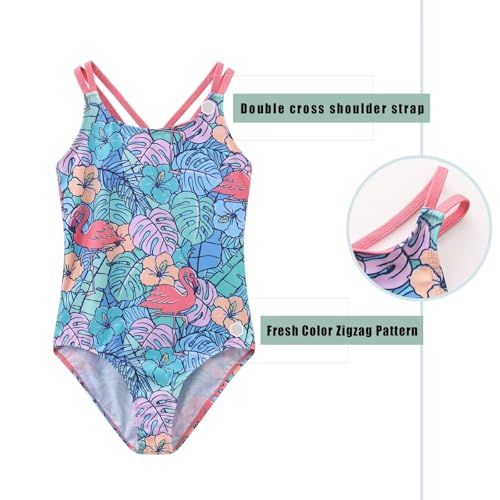 Image of Girls One Piece Swimsuits,Girls Bathing Suits with Adjustable Straps,Kids Hawaiian Floral Swimwear 3-16 Years