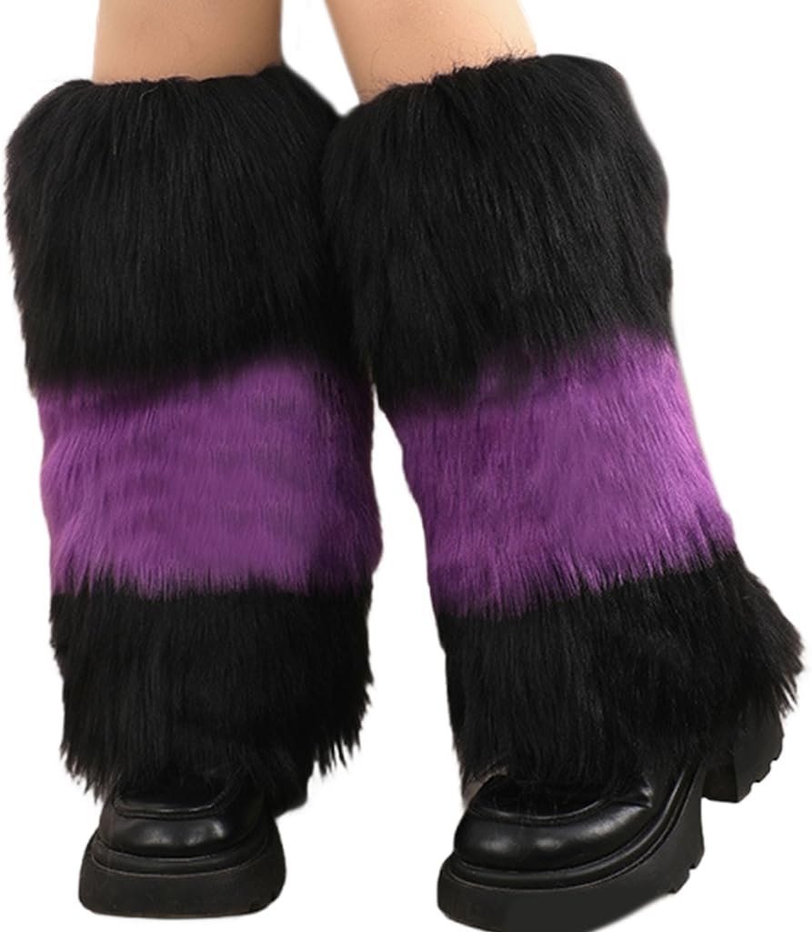 Womens Vintage Plush Boot Covers Harajuku Furry Contrast Color Leg Warmers Socks