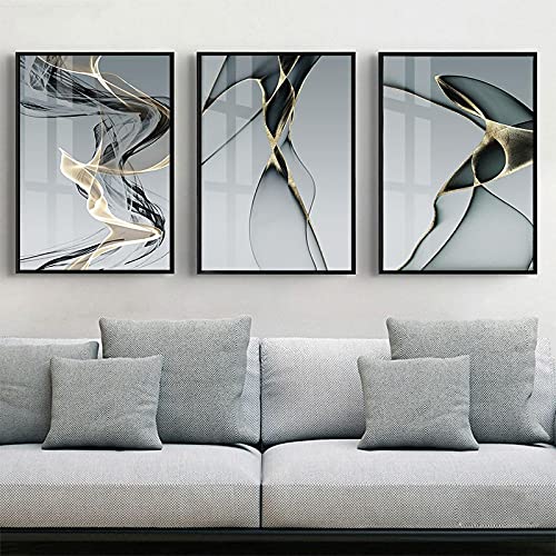 Lienzo nórdico abstracto negro y amarillo de 50x70 cm juego de 3 láminas modernas sin marco