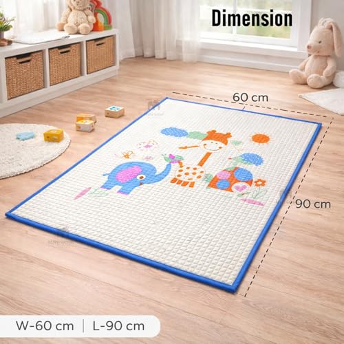 Image of Air-Filled Waterproof Baby Play Mat 60x90 cm Jungle Print Natural Latex Baby Massage & Crawling Mat Non-Toxic, Anti-Slip Baby Rubber Mat for Diaper Changing, Floor Play & Bed Protection Blue