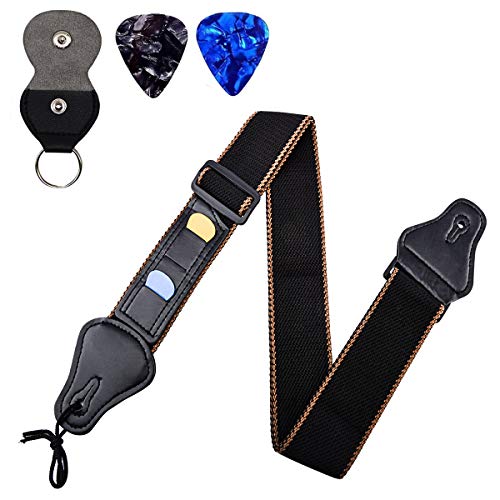 Shareley Guitar Strap with Pick Holders for Electric/Acoustic Guitar Nylon Strap Multifunctional black