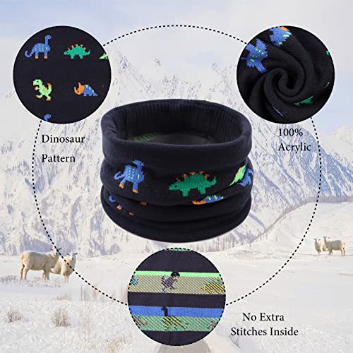 Zsedrut Dinosaur Winter Baby Beanie Hat Glove Set Fleece Lined Kids Boys Hat Knit Pompom Bonnet for Toddler Boys4