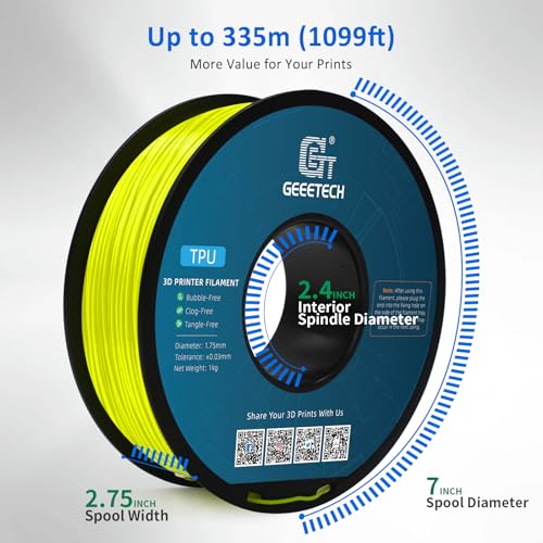 Image of Geeetech TPU Filament 1.75mm, Shore 95A Flexible 3D Printer Filament with High Elasticity, 1KG (2.2lbs) Spool, Dimensional Accuracy ±0.03mm, Fits Most FDM Printers (Yellow)