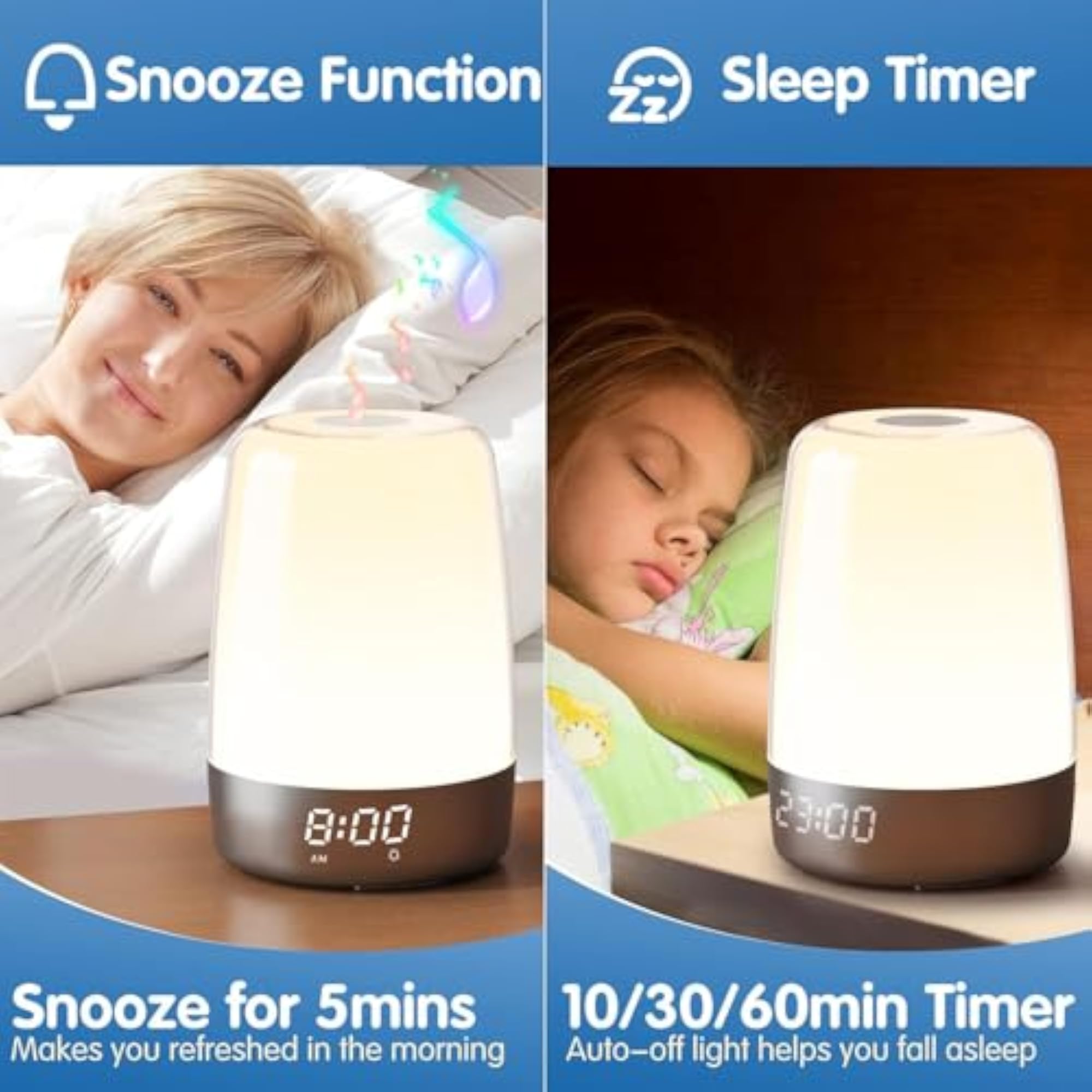 Touch Wake Up Night Light With Sunrise Simulation Alarm Clock