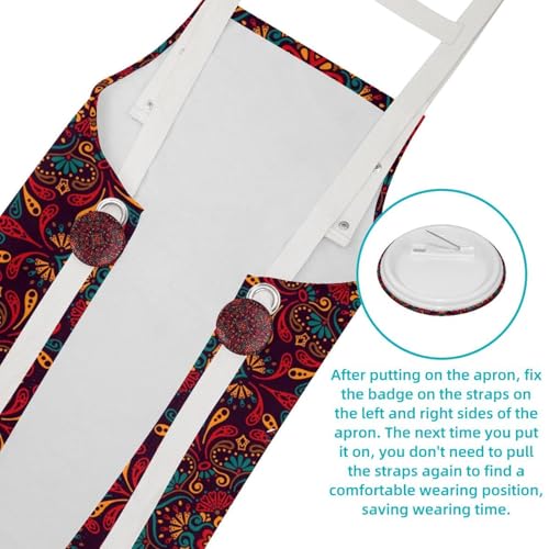 Tablier de cuisine Mandala rouge grand format avec broches incluses - 5