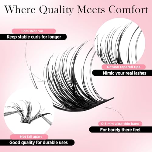 Image of Natural Lash Clusters Fluffy Eye Lash Clusters, 144pcs D Curled Wispy Volume Lash Extensions, DIY Individual Lashes Clusters with Soft Ultra-thin Band, 10-16mm (A14)