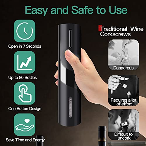 Tebikin Electric Wine Bottle Opener，Battery Operated Automatic Wine Bottle Corkscrew Opener With Foil Cutter,2 Wine Vacuum Stopper，Wine Pourer For Gift，Home，Party #TOP1