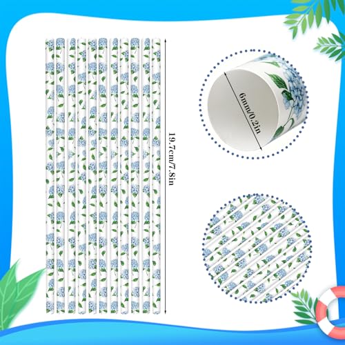 Pitillos de papel azules con diseño floral 200 pcs miniatura 2