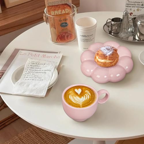 ARISKEY-Cute-Coffee-Mug-for-WomenTea-Cup-and-Saucer-Set-with-Spoon65oz200ml-for-Latte-and-MilkDishwasher-and-Microwave-SafeSuitable-for-MomPeach-Pink