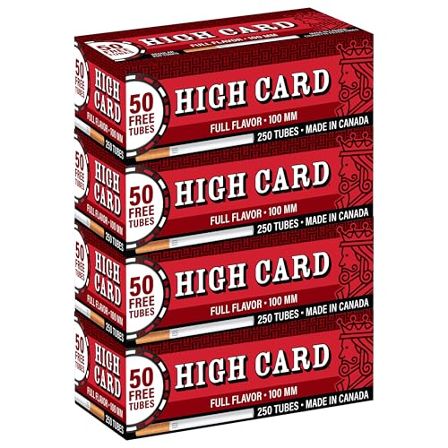 High Card RED RYO Cigarette Filter Tubes 100mm Size 250ct (4 Pack) - 1000 Tubes total