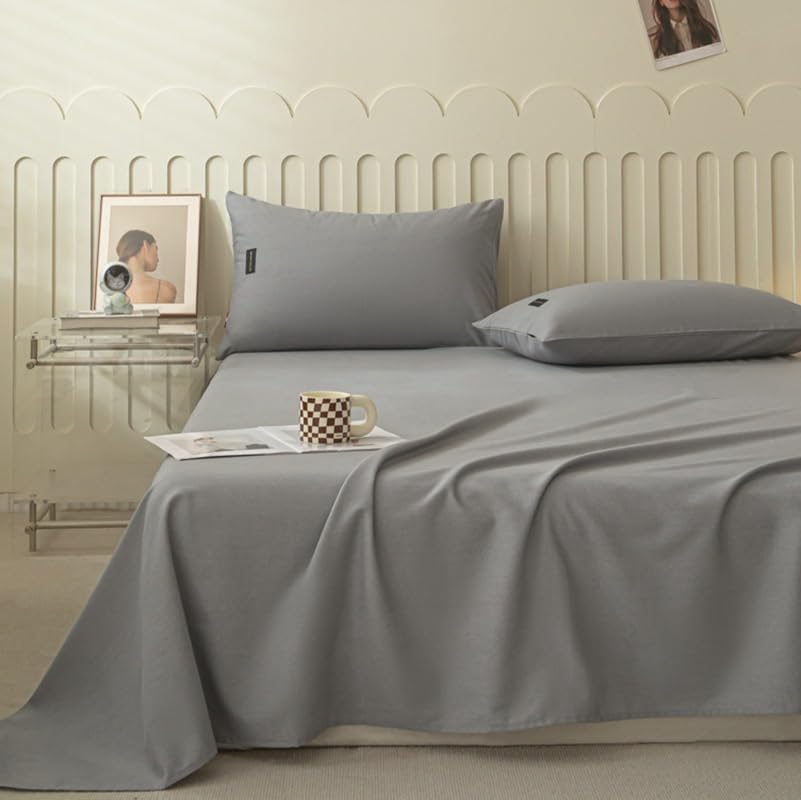 Sabanas Cama Lijada De Algodón Puro, Funda De Cama Individual Gruesa De Color Sólido, Sábana De Algodón Puro De Una Sola Pieza, Verde Hierba, 180X230Cm