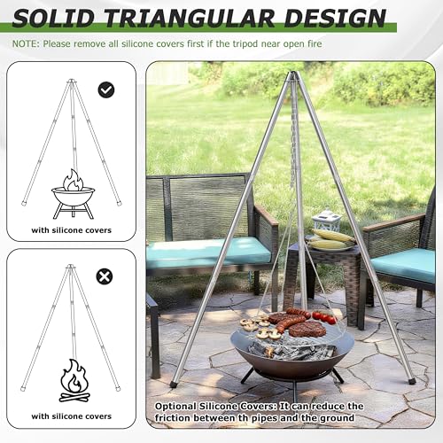 HaSteeL Campfire Tripod for Cooking, Stainless Steel Camping Tripod Grill for Outdoors Beach Backyard Firepit BBQ, Openfirer Stand Hanger with 17” Folding Rack & 6 Barbecue Tools, Adjustable Height by HaSteeL - Image 5