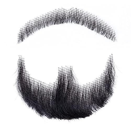 Wiiyita Fake Beard Realistic 100% Human Hair Full Hand Tied Goatee False Beards Lace Invisible Fake Mustache for Men Makeup Entertainment/Drama/Party/Movie Prop Easy Application Model Black