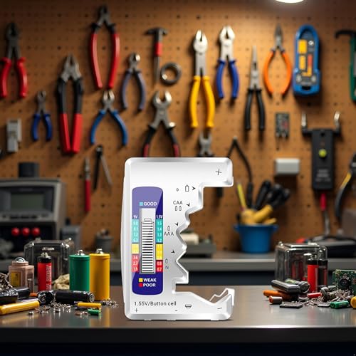 Image of Silver Battery Tester for AAA, AA, C, D, 9v, N, 1.55v Button Cell, Battery Checker LCD Display Power Indicator No Batteries Required Electrical Equipment for Home Improvement