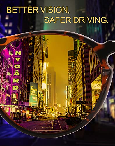 LVIOE Night Driving Glasses Ultralight Round Yellow Polarized Night Vision Glasses Ideal for Low Light Conditions LN5764