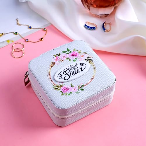 Image of P Arts Faux Leather Jewellery Organiser Box, Small Jewellery Box Organiser For Ring, Pendant, Earring, Necklace, Bracelet Jewellery Box For Women with Wooden Earrings for Women, White 4x4 Inch
