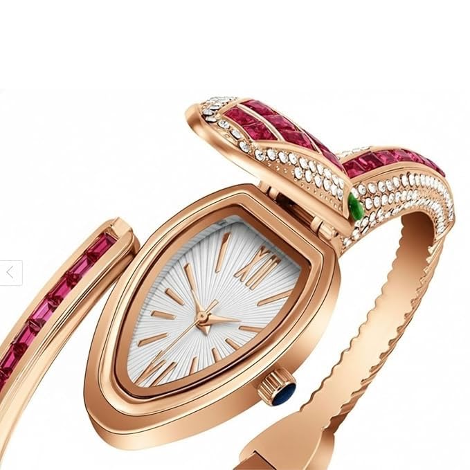 Image of Women's Gold Bracelet Watch | Snake Coil Cuff Style | Crystal Studded Oval Dial | Elegant Jewellery Watch for Women & Girls | Party, Wedding & Festive