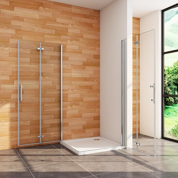 Aica Sanitär Eckeinstieg Duschkabine Dusche Duschwand Duschabtrennung Falttür H195cm,76x76cm