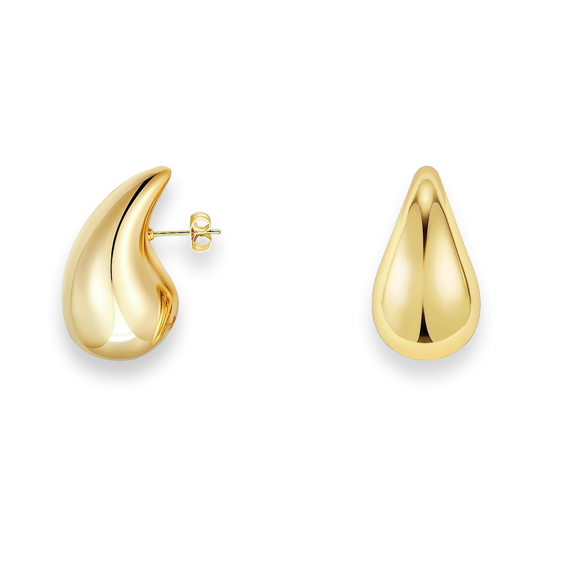 Chunky Gold Hoop Teardrop Earrings For Women - 14K Thick Gold Lightweight Waterproof Hollow Open Hoops