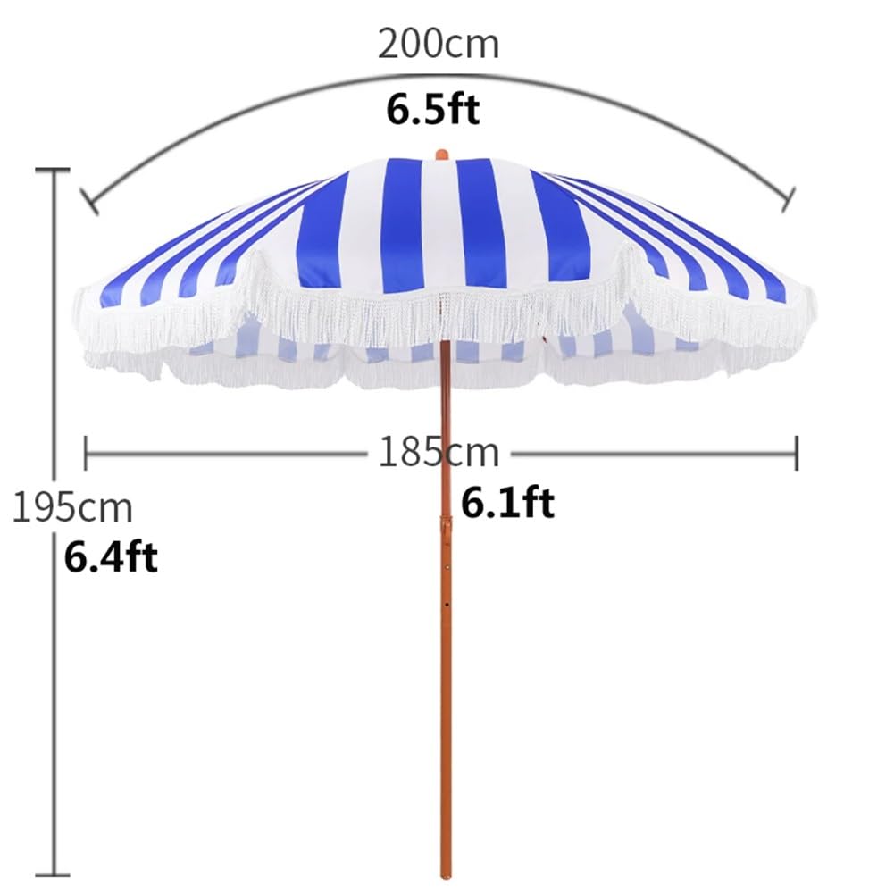 200 cm Parasol Plażowy w Paski z Frędzlami, Odchylany Parasol Ogrodowy z Ochrona UV do UPF 50+ i Stalowym Słupkiem na Plażę, Taras i Piknik(Yellow)