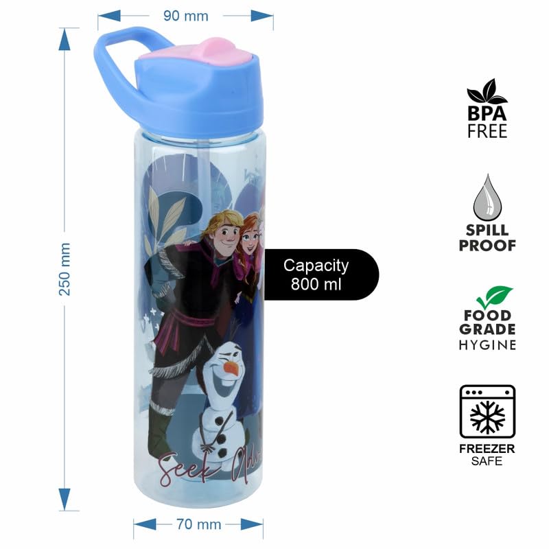 Image of SKI GLIDE Sipper Water Bottle 800 ML, for School, Sports, Trek, Travel | Teens and Kids of all age groups | 800 ML, Leakproof, Light Weight, Pop-up Sipper with Handle| Character Merchandise | Frozen