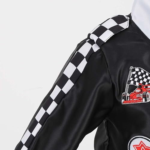 Miniatura 6 de LMYOVE Disfraz de piloto de coche de carreras para niños y niñas, disfraz de Halloween, disfraz de corredor y gorra de coche para niños de 3 a 9 años