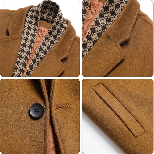 Image of PRIJOUHE Men's Wool Coat Hoodie Long Trench Coat Cotton Casual Woollen Overcoat Jacket