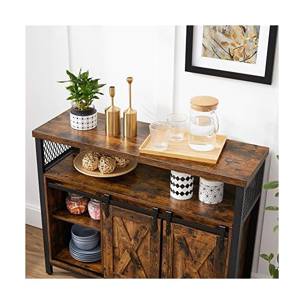 VASAGLE Dining Sideboard, Kitchen Cupboard, Storage Cabinet, Buffet Table with Sliding Barn Doors, Adjustable Shelf, Industrial, for Living Room, Rustic Brown and Black LSC092B01 - Image 8