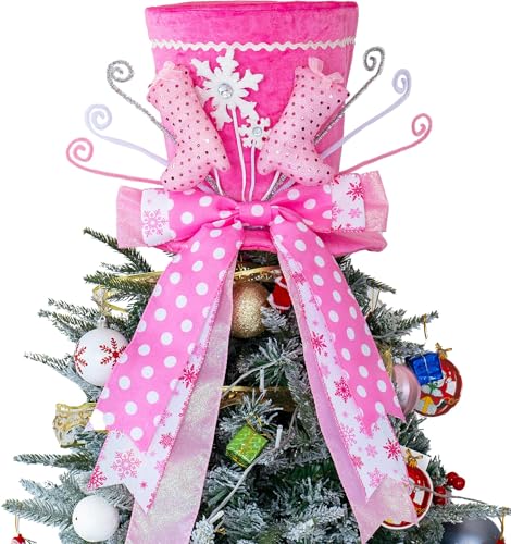 Recopilación de Adornos para la copa del árbol Top 5. 50 Sombrero de Remate para Árbol de Navidad, Adornos para la Copa del Árbol de Navidad Sombrero Rosa Grande con Cinta Alargada, Ornamentos para Árbol de Navidad para las Fiestas...