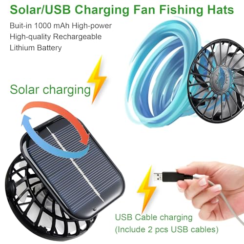 Image of Fishing Hats with Sunglasses, Wide Brim Sun Hat with 2 Solar Fan, USB & Solar Powered Fishing Hats, Solar Fan Hats UPF 50+