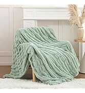 Smoofy Sage Green Throw Blanket for Couch – Ultra Soft Cozy Plush Fluffy Blanket with Faux Rabbit...