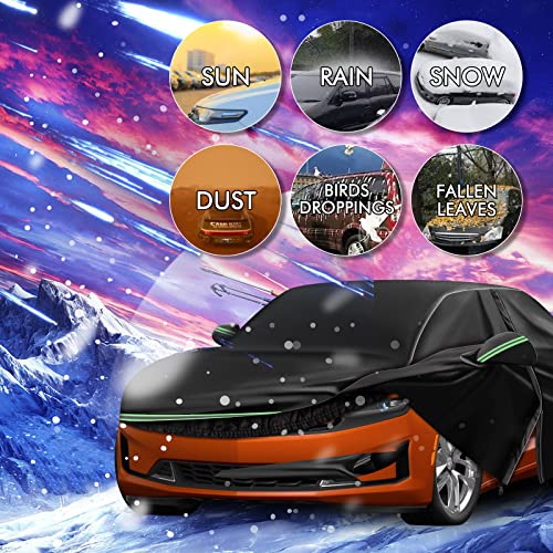 Dtness For Chevy Camaro 2010-2022 Car Cover 210D Outdoor Waterproof Uv Protection, Custom-Fit Protective Full Covers With Cotton Layer, Zipper Door, Reflective Strip, Storage Bag #TOP6