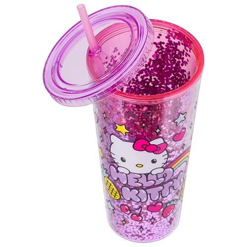 Image of Silver Buffalo Sanrio Hello Kitty Rainbow Confetti Carnival Cup with Lid and Straw | 32 Ounces | Confetti, Includes Lid and Straw, 0.95 Liters